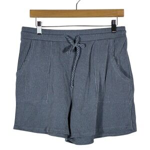 Tres Bien Pinstripe Drawstring Textured Casual Shorts Blue White Lounge Size XL